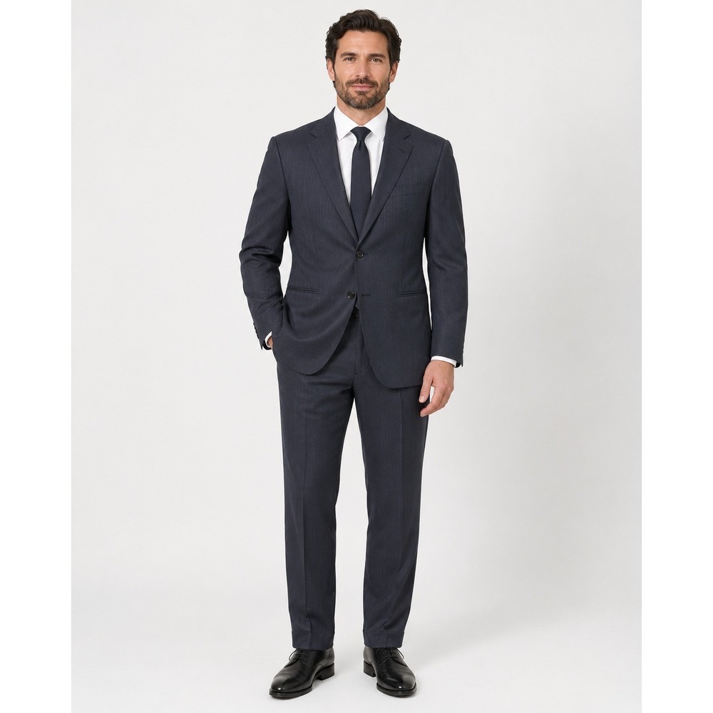 Valentino Uomo Mens Pinstripe Suit Navy Blue Pure Wool Made in Italy 44R 37x31.5